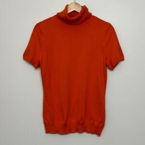 Ralph Lauren Women’s Sweater Orange Medium Turtle Neck Stretch Knit Preppy Fall